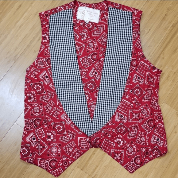 Ranch Hand Designs Jackets & Blazers - Ranch Hand Designs Red Bandana Gingham Vintage Open Vest SMALL (2778)